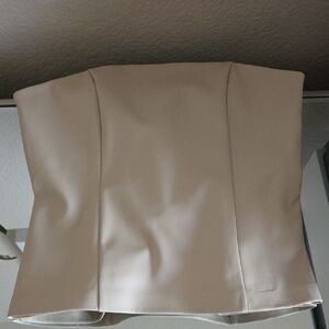 Topshop Cream Faux Leather Strapless Crop Top